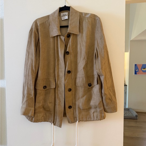 Zara Jackets & Blazers - ZARA Tan Lightweight Safari Button Jacket